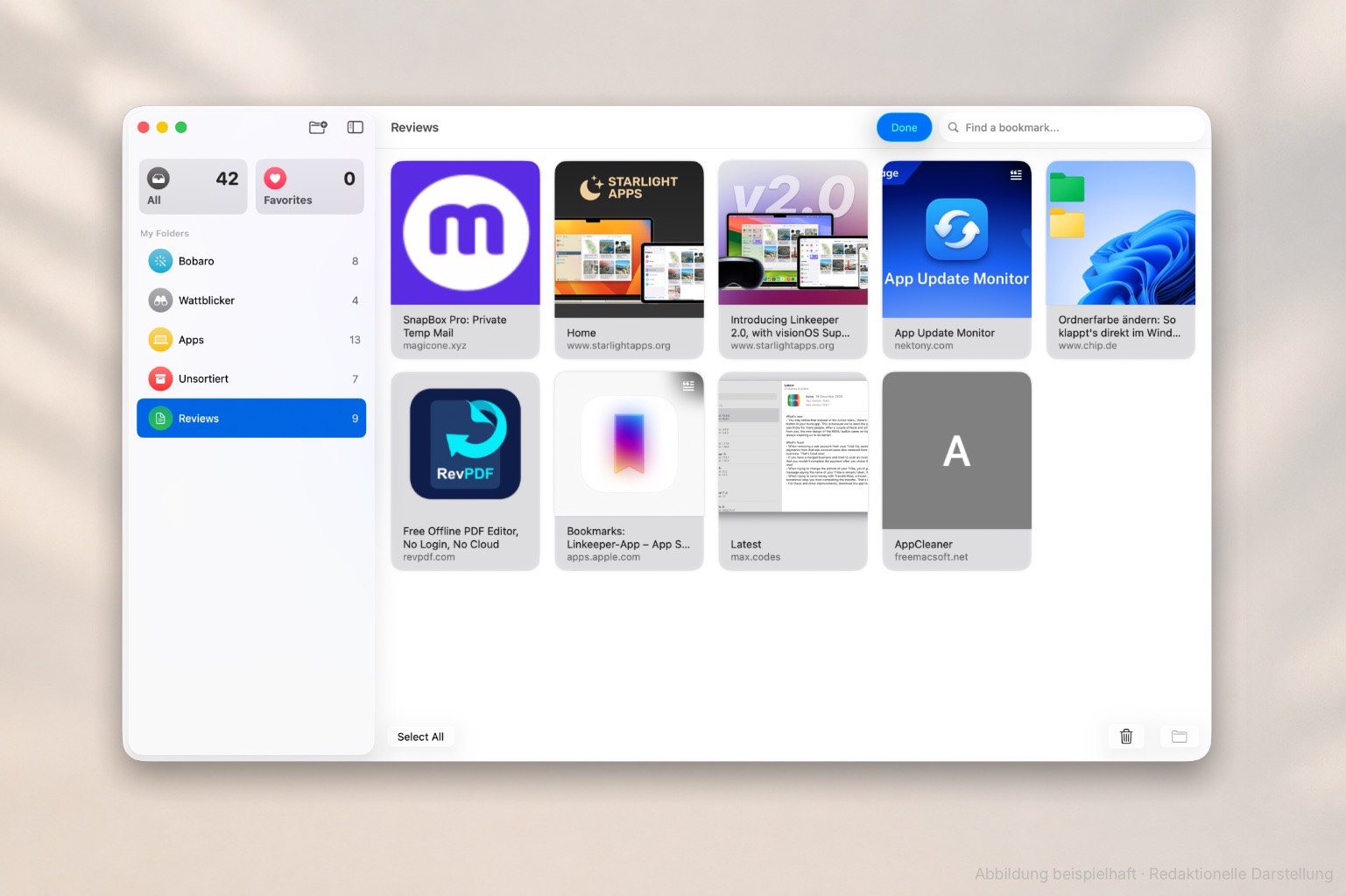 Linkeeper Beispiel auf dem Mac
